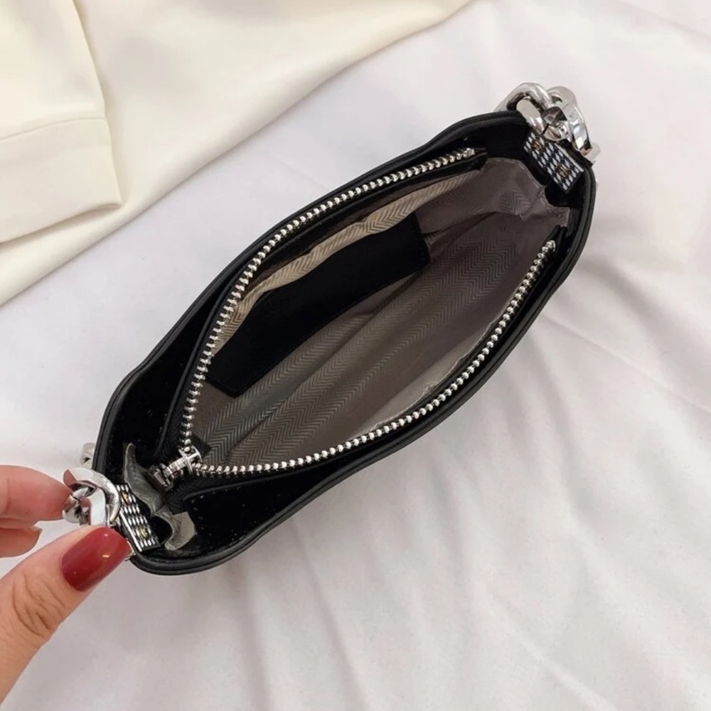 Black Patent Crossbody Bag with Silver Chain - Picture 7 of 10